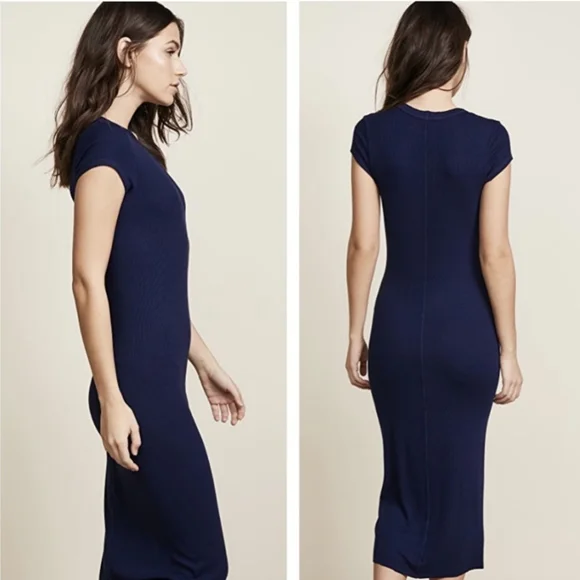 Enza Costa INTERMIX Ribbed Navy Bodycon T-shirt Dress S/M - Picture 2 of 10